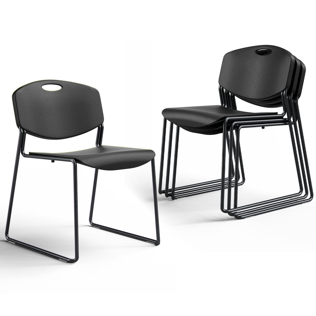 Stacking Chairs Set of 4, Plastic Waiting Room Chair with Sled Base, Stackable Office Guest Reception Chairs No Wheels for Break Rooms and Conference Rooms Black