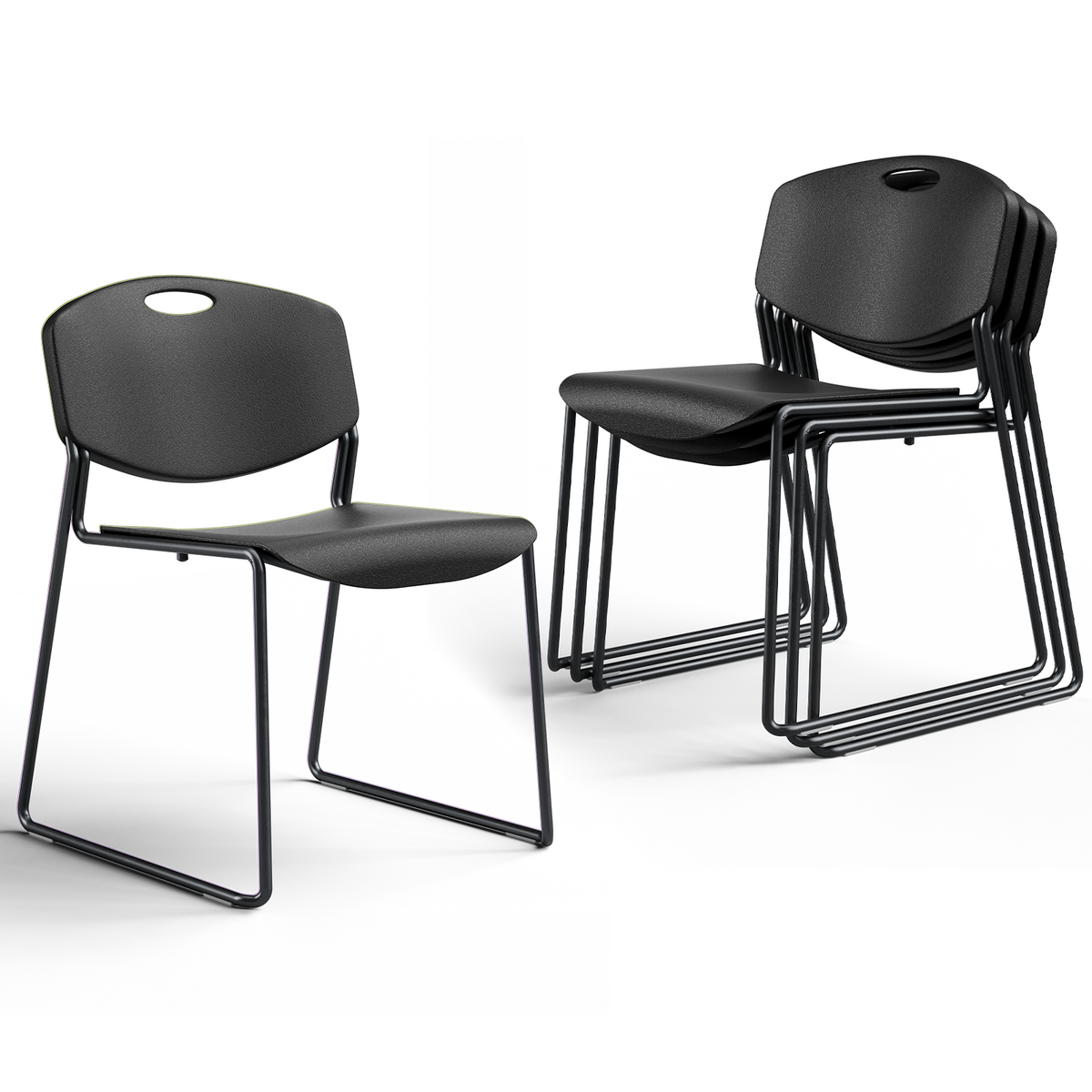 Stacking Chairs Set of 4, Plastic Waiting Room Chair with Sled Base, Stackable Office Guest Reception Chairs No Wheels for Break Rooms and Conference Rooms Black