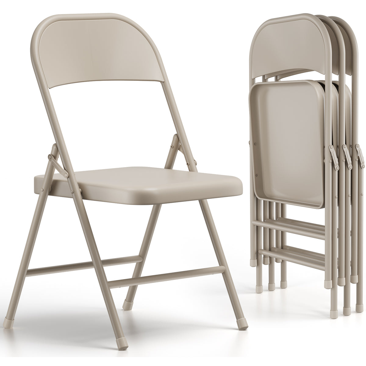 HaiNova All Iron Steel Folding Chair 4 Pack,Durable Portable,Capacity 350 lbs, Indoor/Outdoor Dual-Use Seating for Various Occasions, Khaki