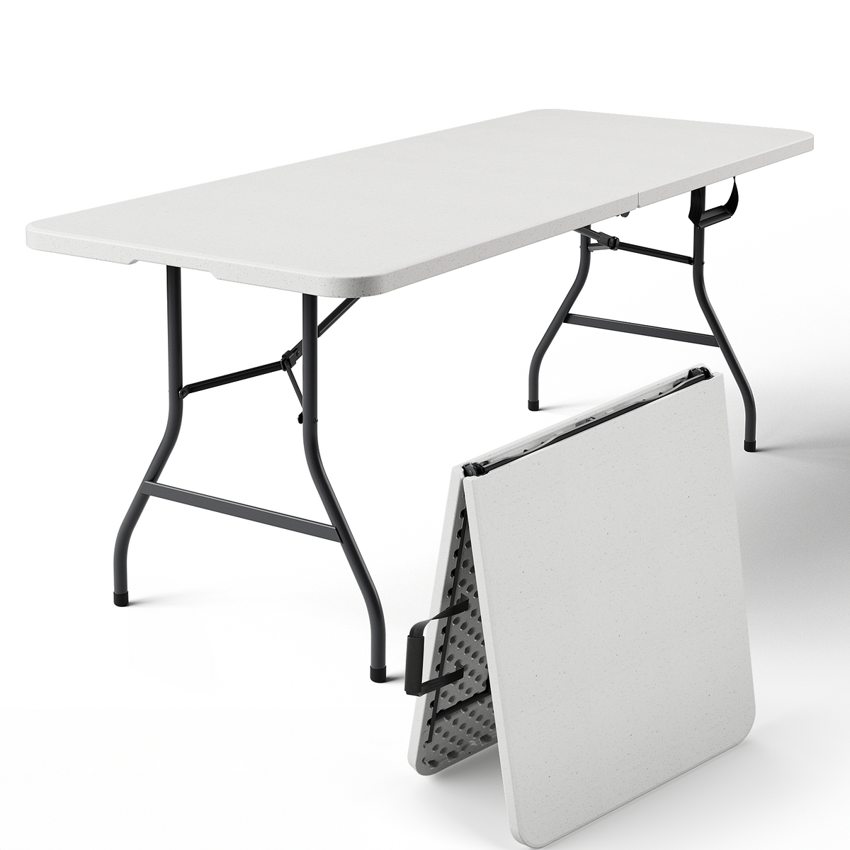 HaiNova 2 Pack 6ft Folding Table, 72" × 30" with Carry Handle, Stain Resistant Foldable Table for Camping Party Picnic, White
