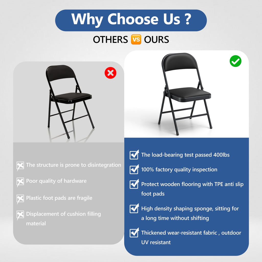 4 Pack Padded PU Leather Folding Chairs, Heavy Duty Portable Foldable Metal Chairs with Thickened Cushion Seat and Back, Ergonomic Steel Frame for Indoor Outdoor, Home Office Party Patio Backyard