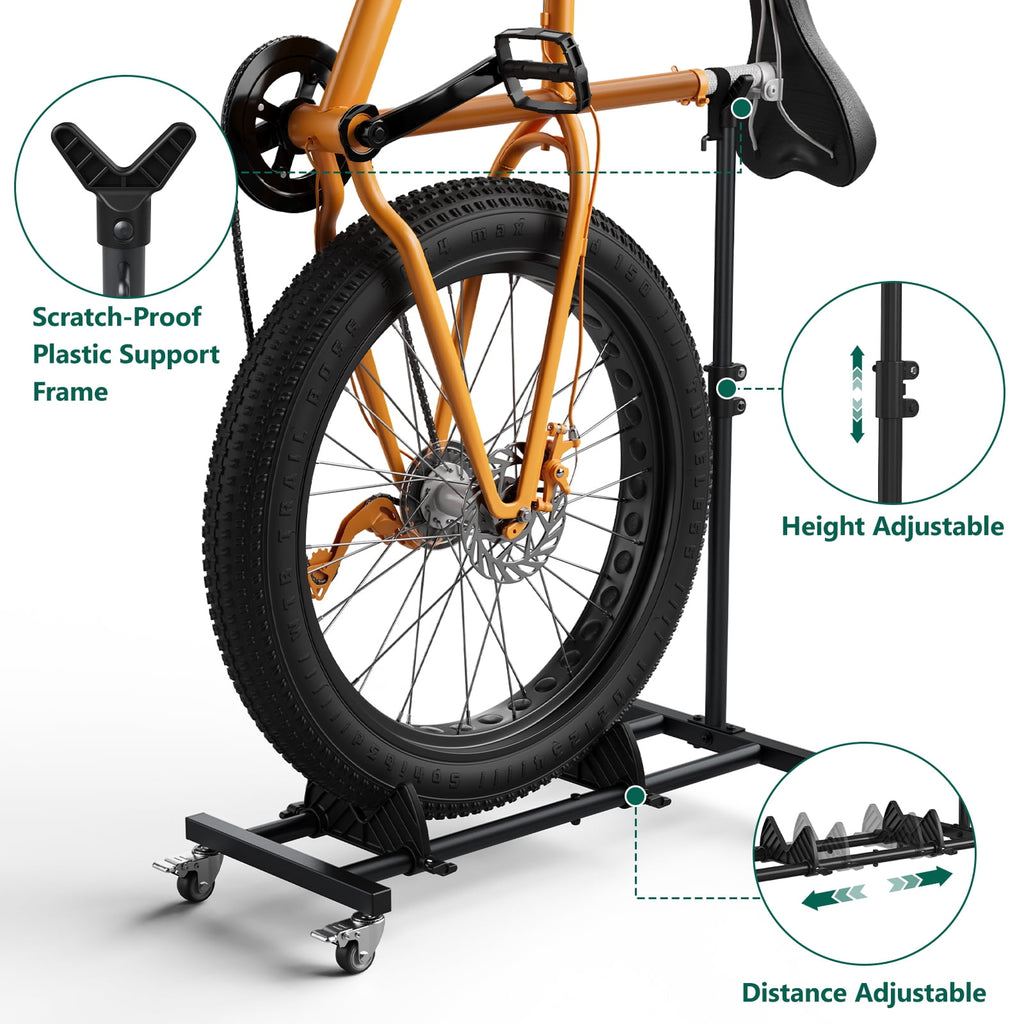 HaiNova Adjustable Height Vertical Bike Stand, Freestanding Bike Rack with Wheels for Garage & Apartment, Safe & Secure, for Wheels Sizes up to 29”