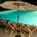 HaiNova 9ft Solar Patio Umbrella, Tilt Adjustment LED Outdoor Umbrella with 8 Reinforced Ribs for Garden, Backyard, Pool, Khaki