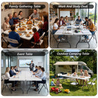 HaiNova 8FT Folding Table, Portable Fold-in-Half Plastic Picnic Table with Carrying Handle, Anti-fouling and Sun-Proof Suitable for Meetings, Parties, and Weddings, White