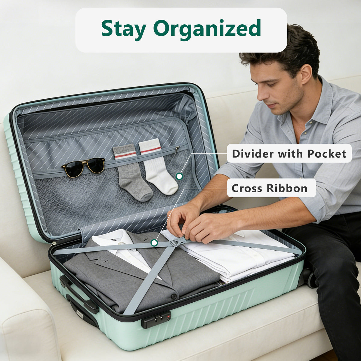 20 Inch Carry On Luggage, ABS Hardside Suitcase with Spinner Wheels, Airline-Approved Cabin Luggage with TSA Security Lock, Expandable Travel Suitcase for Flights, Business Trips & Weekend Vacations