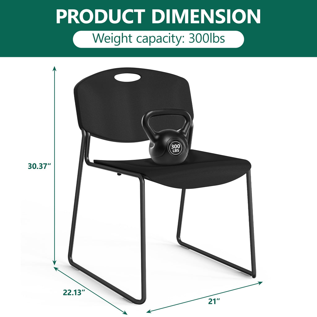 WLLJOY Black Sled Base Stack Chair 4 Pack, Metal Frame Max-Load bearing 350 lbs, Stackable Chairs for Waiting Room, Conference Room