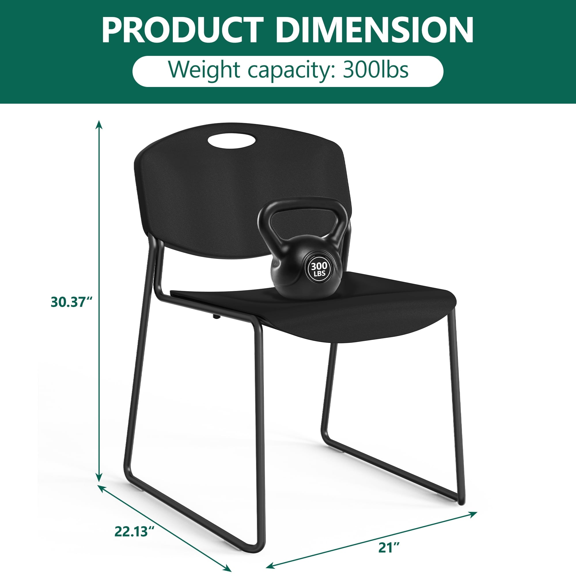 WLLJOY Black Sled Base Stack Chair 4 Pack, Metal Frame Max-Load bearing 350 lbs, Stackable Chairs for Waiting Room, Conference Room