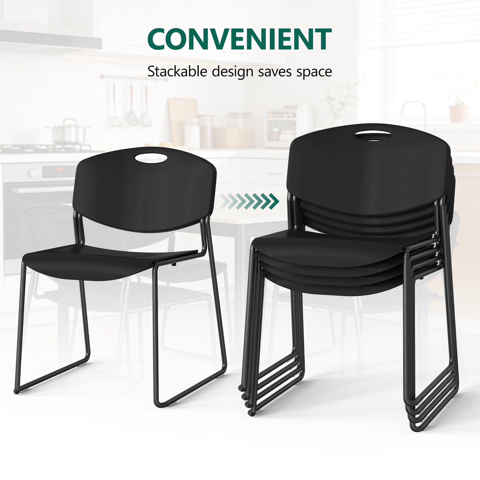 WLLJOY Black Sled Base Stack Chair 4 Pack, Metal Frame Max-Load bearing 350 lbs, Stackable Chairs for Waiting Room, Conference Room