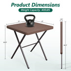 WLLJOY 27 Inch Patio Coffee Folding Table, Firm Utility Square Tea Table, Metal Rust-Proof Frame, for Patio, Garden, Picnic, Outside Portable Brown