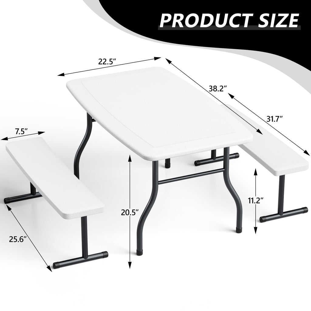 WLLJOY 3-Piece Kids Picnic Tableset, Outdoor Portable Small Table with Long Bench, Waterresistance and Easy to Clean, Suitable for Patio, Garden and living Room