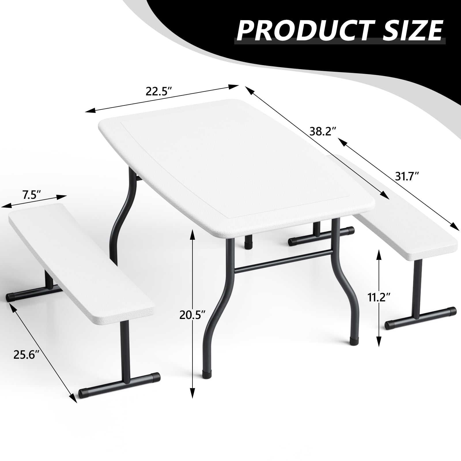 WLLJOY 3-Piece Kids Picnic Tableset, Outdoor Portable Small Table with Long Bench, Waterresistance and Easy to Clean, Suitable for Patio, Garden and living Room
