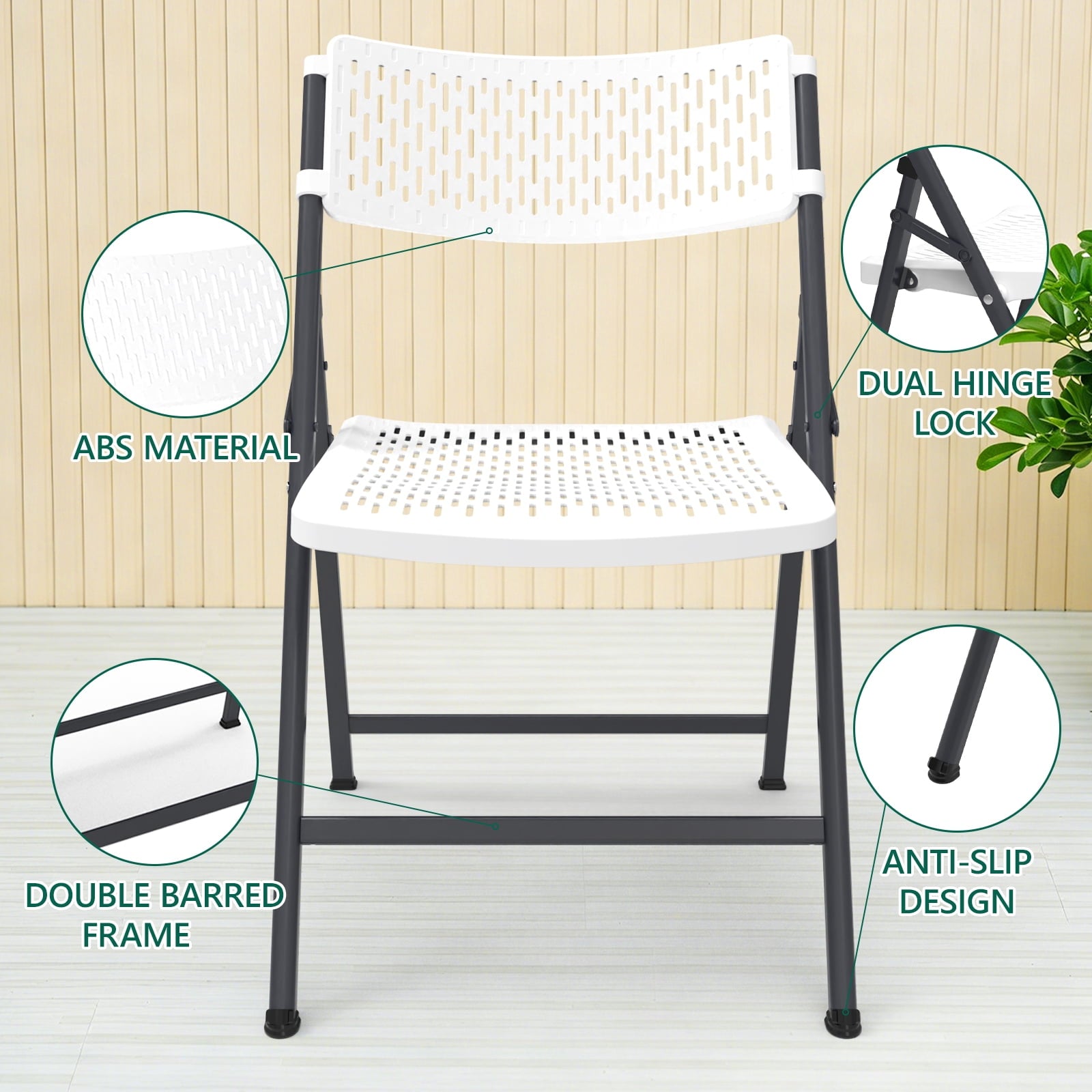 HaiNova 4 Pack Folding Chair, 350 Lb Weight Capacity, Fold chair with Breathable Seat Indoor/Outdoor for Picnic,Races, Parties & Weddings, White