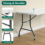 HaiNova 5ft Folding Table, Portable Heavy Duty Picnic Table with Portable Handle, Durable, Suitable for Dinner, Wedding, Camping, White.