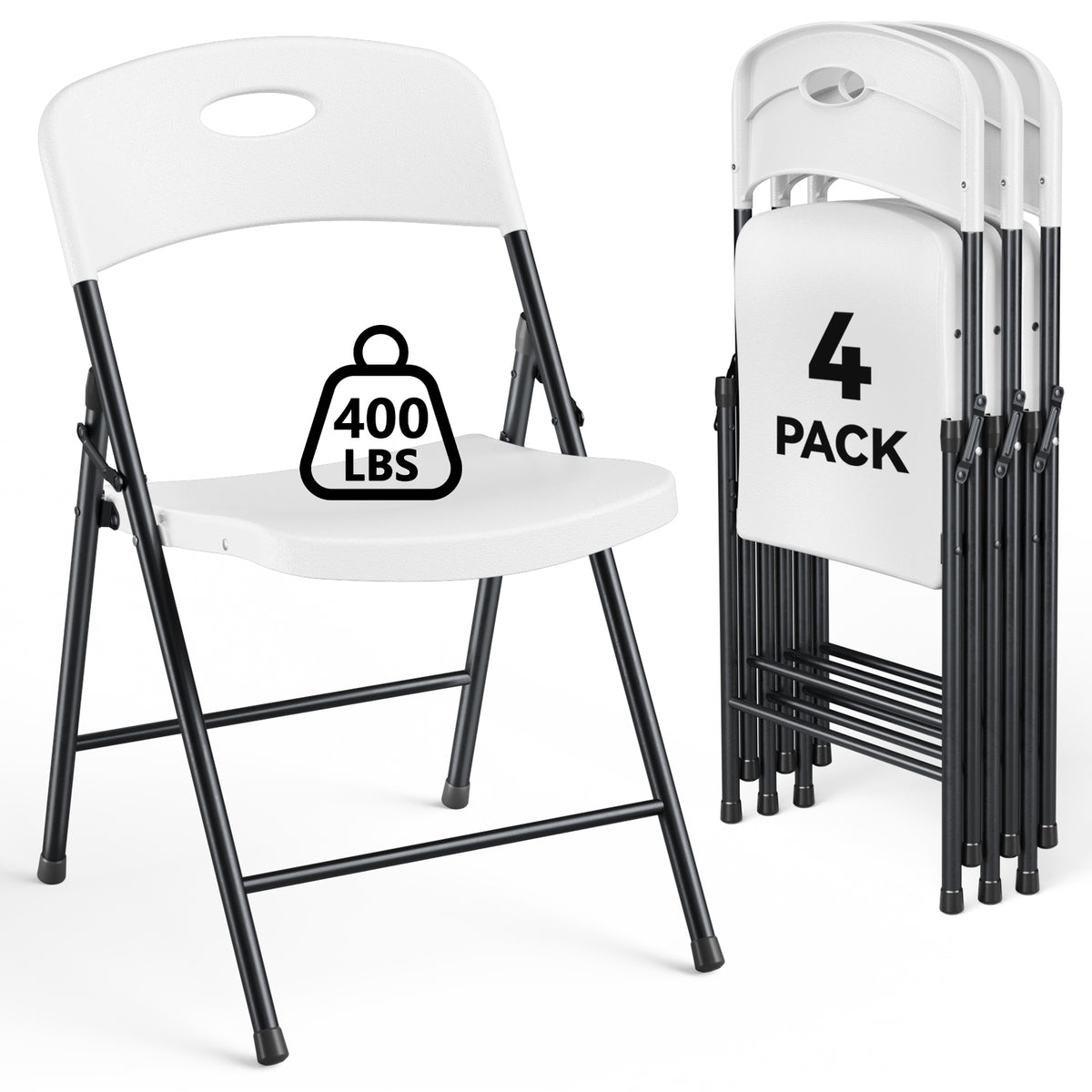 HaiNova 4PCS Black Plastic Folding Chair Set, 400-Pound Portable Waterproof and Wear-Resistant Folding Chair with Steel Frame for Picnics and Business