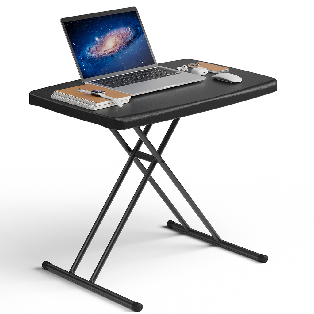 Folding Table 30 Inch - Small Desk Adjustable Height TV Tray for Laptop, Couch, Camping - Heavy Duty Utility Foldable Table for Small Spaces, No Assembly Required, Pink Granite