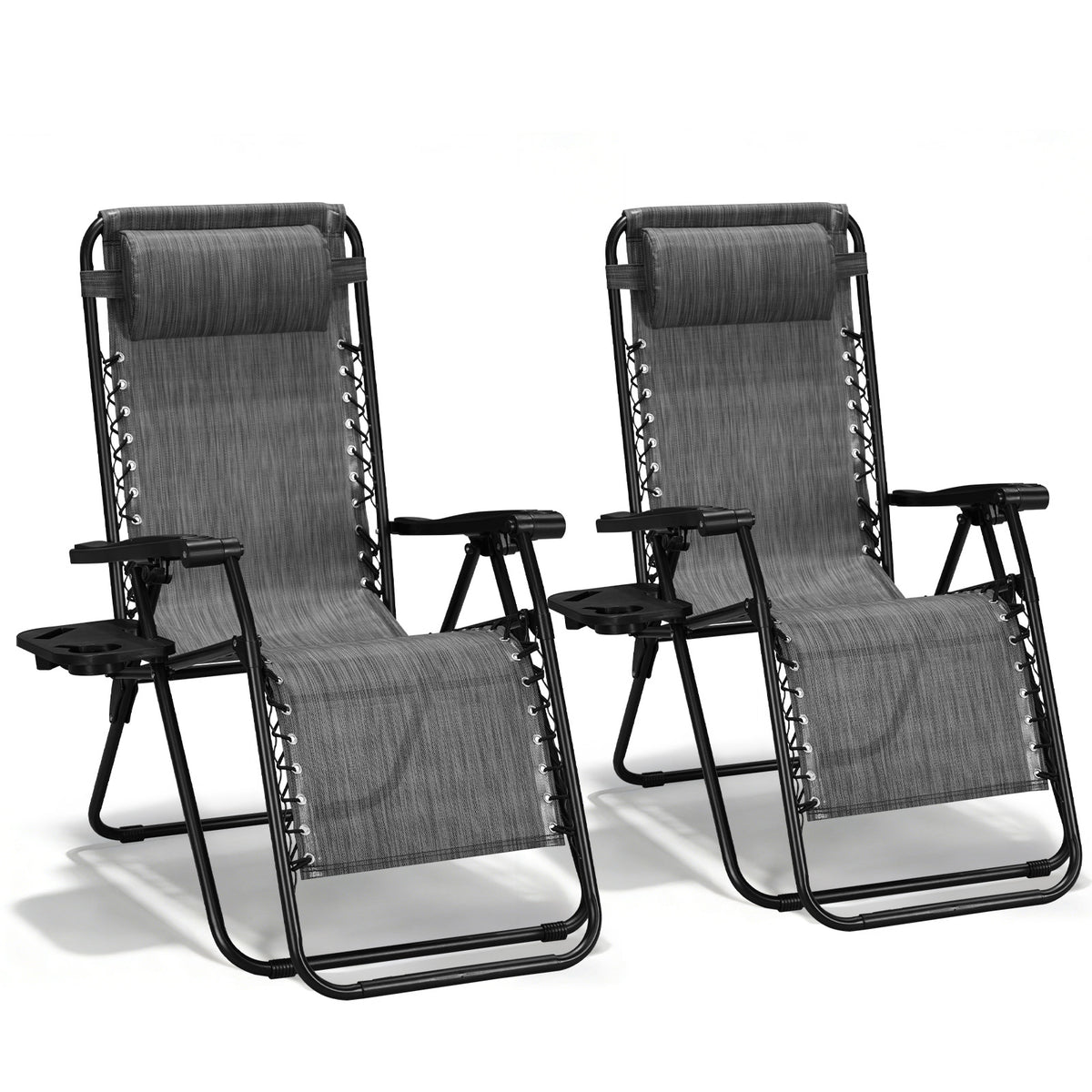 Zero Gravity Chairs Set of 2, Adjustable Lounge Chair Outdoor Recliner, Folding Reclining Lawn Chair, Anti Gravity Chair with Pillow & Cup Holder for Pool Camping Sunbathing Beach Patio (Gray)
