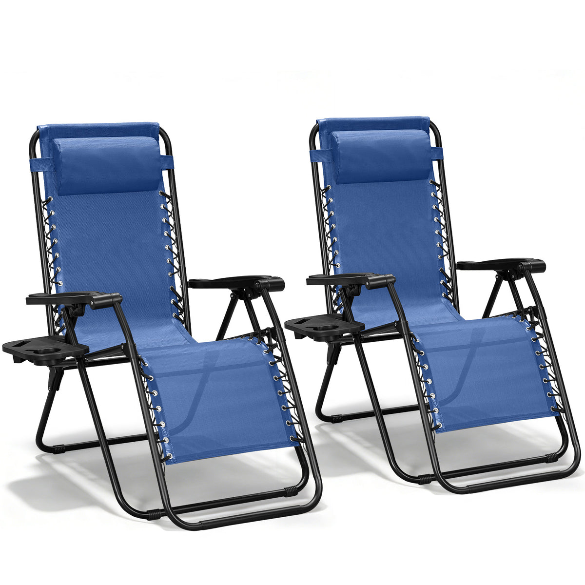 Zero Gravity Chairs Set of 2, Adjustable Lounge Chair Outdoor Recliner, Folding Reclining Lawn Chair, Anti Gravity Chair with Pillow & Cup Holder for Pool Camping Sunbathing Beach Patio (Gray)