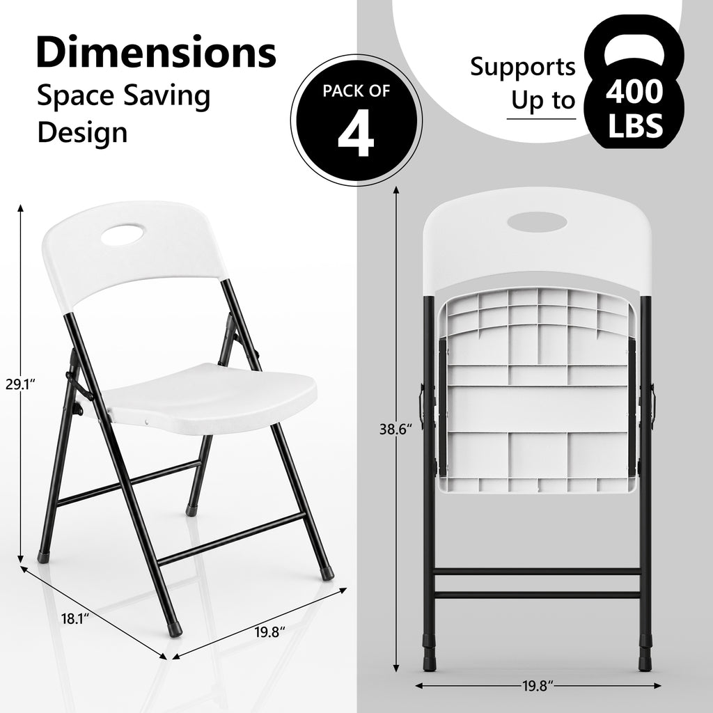 HaiNova 4PCS Black Plastic Folding Chair Set, 400-Pound Portable Waterproof and Wear-Resistant Folding Chair with Steel Frame for Picnics and Business