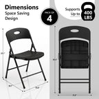 HaiNova 4PCS Black Plastic Folding Chair Set, 400-Pound Portable Waterproof and Wear-Resistant Folding Chair with Steel Frame for Picnics and Business