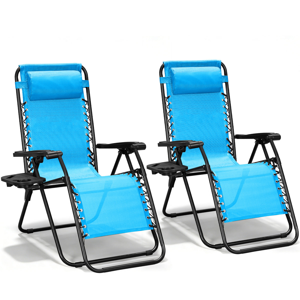 Zero Gravity Chairs Set of 2, Adjustable Lounge Chair Outdoor Recliner, Folding Reclining Lawn Chair, Anti Gravity Chair with Pillow & Cup Holder for Pool Camping Sunbathing Beach Patio (Gray)