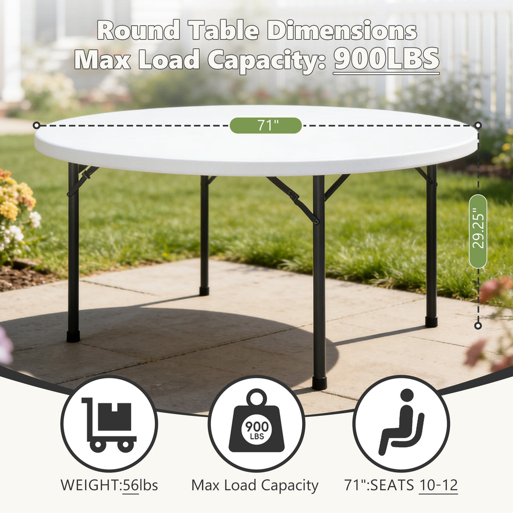 6FT Folding Round Table, Heavy Duty Plastic Card Table with Foldable Legs, Portable Folding Banquet Table for Living Room, Party or Outdoor Event, Indoor & Outdoor Use, Black