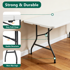 HaiNova 4 Pack 6ft Folding Table, 72" × 30" with Carry Handle, Stain Resistant Foldable Table for Camping Party Picnic, White