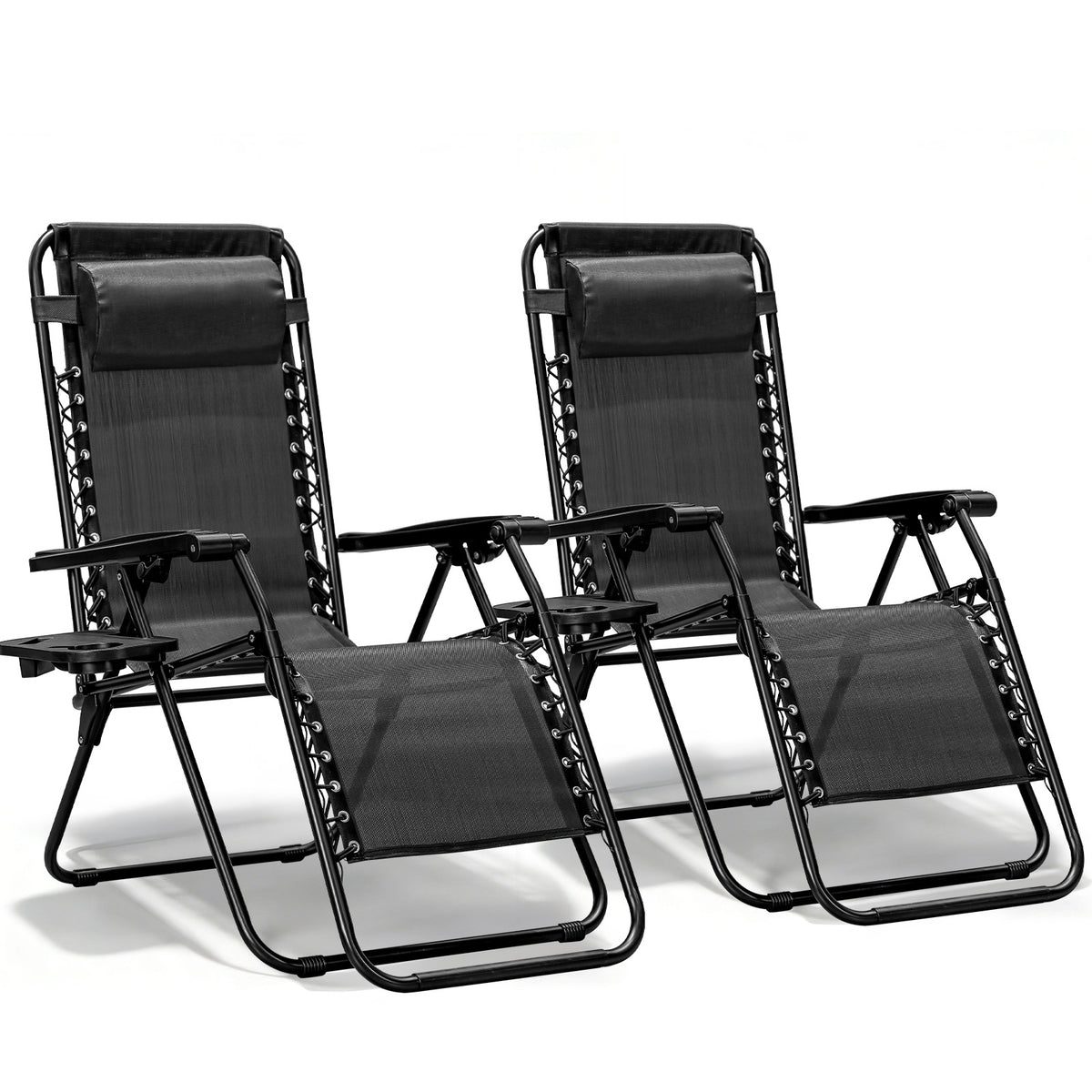 Zero Gravity Chairs Set of 2, Adjustable Lounge Chair Outdoor Recliner, Folding Reclining Lawn Chair, Anti Gravity Chair with Pillow & Cup Holder for Pool Camping Sunbathing Beach Patio (Gray)