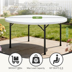 60" Folding Round Table, Plastic Dinner Table, Portable Folding Banquet Table for Living Room, Party or Outdoor Event, Black
