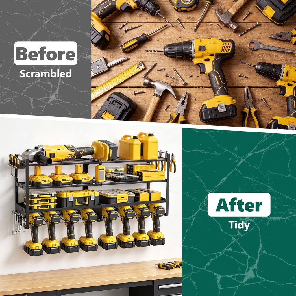 HaiNova Power Tool Organizer Wall Mount, 4 Layer Heavy Duty Loads 400 lbs, with 8 Drill Holder, Large Tool Storage Rack for Workshop/Utility Room