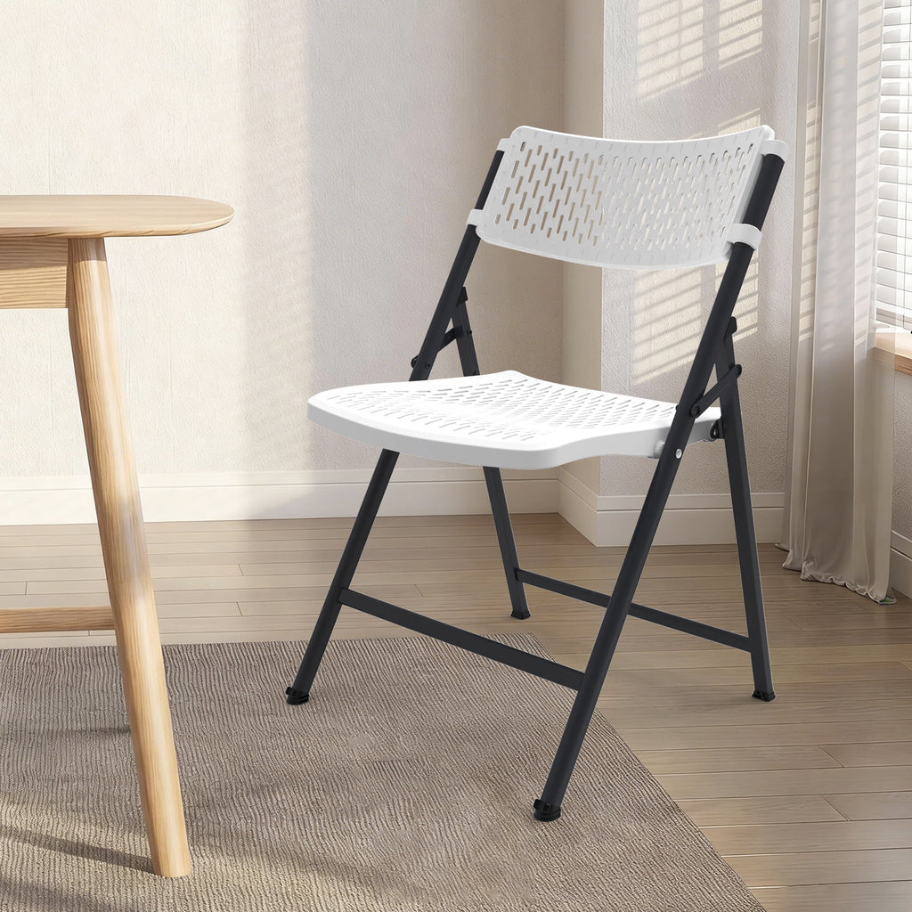 HaiNova 4 Pack Folding Chair, 350 Lb Weight Capacity, Fold chair with Breathable Seat Indoor/Outdoor for Picnic,Races, Parties & Weddings, White