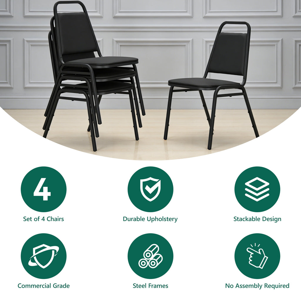 HaiNova Trapezoidal Back Vinyl Stacking Banquet Chair, Multipurpose Stacking Chair with Padded Seat and Back,for Weddings,dinners, Black