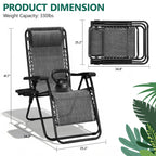 WLLJOY Zero Gravity Chair 2Pcs, 350lb Capacity, Folding Reclining Chair with Adjustable Pillow and Cup Holder for Garden, Patio, Beach, Gray