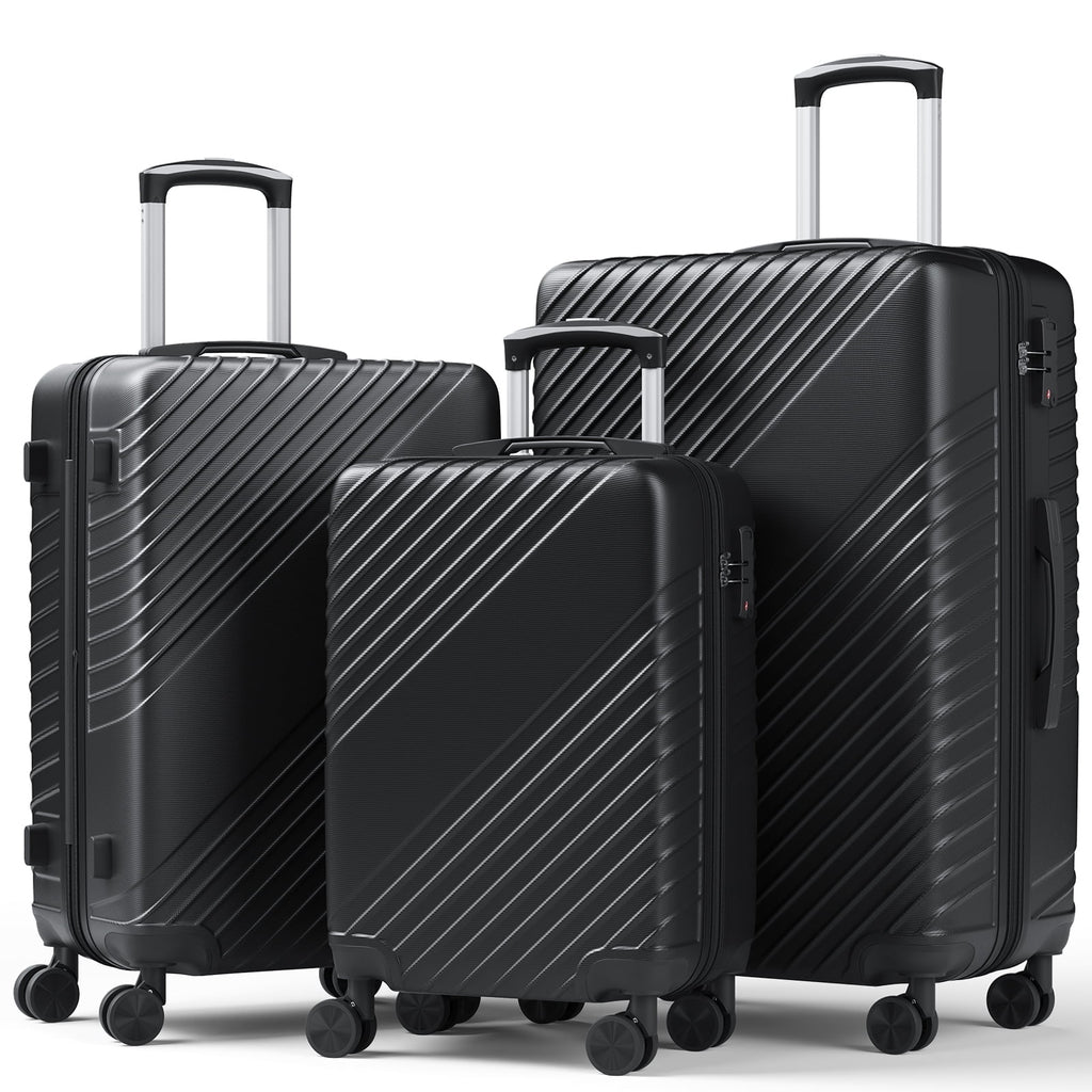 3-Piece Luggage Set - Carry-On & Large& Medium Checked Luggage with Dual Spinner Wheels - Durable Polypropylene Hardshell - TSA Lock, Airline-Approved - Expandable Hard Shell(Black)