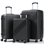 3-Piece Luggage Set - Carry-On & Large& Medium Checked Luggage with Dual Spinner Wheels - Durable Polypropylene Hardshell - TSA Lock, Airline-Approved - Expandable Hard Shell(Black)