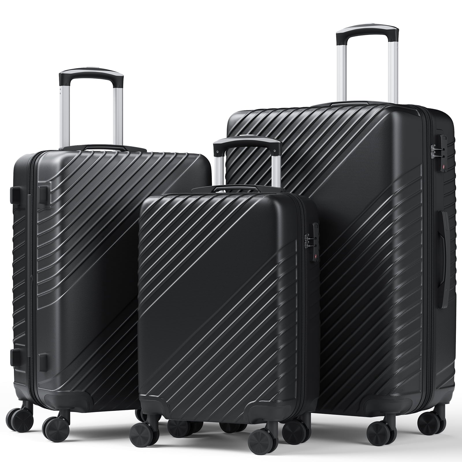 3-Piece Luggage Set - Carry-On & Large& Medium Checked Luggage with Dual Spinner Wheels - Durable Polypropylene Hardshell - TSA Lock, Airline-Approved - Expandable Hard Shell(Black)