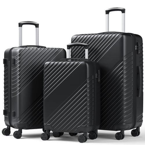 3-Piece Luggage Set - Carry-On & Large& Medium Checked Luggage with Dual Spinner Wheels - Durable Polypropylene Hardshell - TSA Lock, Airline-Approved - Expandable Hard Shell(Black)