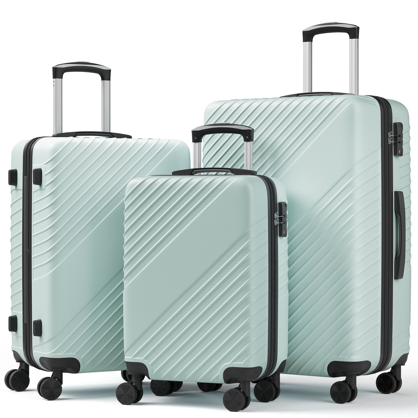 3-Piece Luggage Set - Carry-On & Large& Medium Checked Luggage with Dual Spinner Wheels - Durable Polypropylene Hardshell - TSA Lock, Airline-Approved - Expandable Hard Shell(Black)