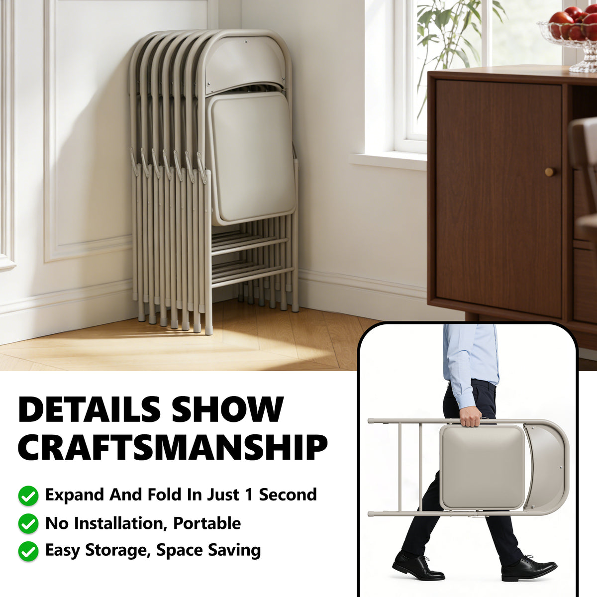 HaiNova 6 Pack Folding Chairs with Comfortable Cushion, Leather Padded Cushion Chair with Stainless Steel Frame for Home and Office, Gatherings