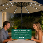 HaiNova 9ft Solar Patio Umbrella, Tilt Adjustment LED Outdoor Umbrella with 8 Reinforced Ribs for Garden, Backyard, Pool, Khaki