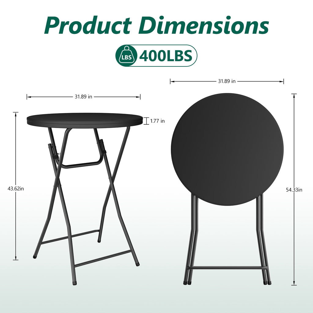 HaiNova 32in Folding Round High Top Table, Cocktail Table, with Removable Legs, Tall Bistro Foldable Bar Height Table for Parties, Patio, Black