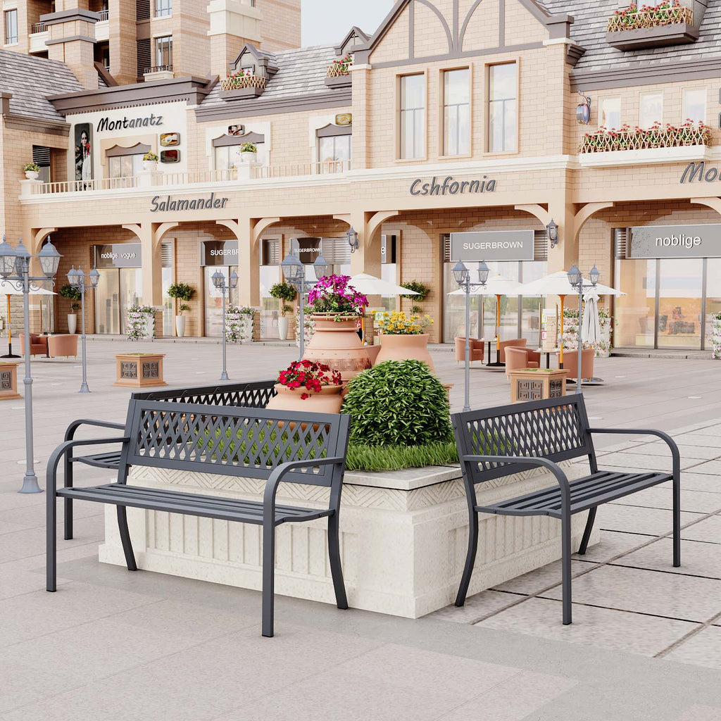 47" Outdoor Garden Bench, Patio Bench with Backrest, Weatherproof, Black