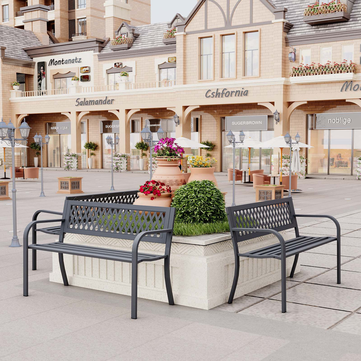47" Outdoor Garden Bench, Patio Bench with Backrest, Weatherproof, Black