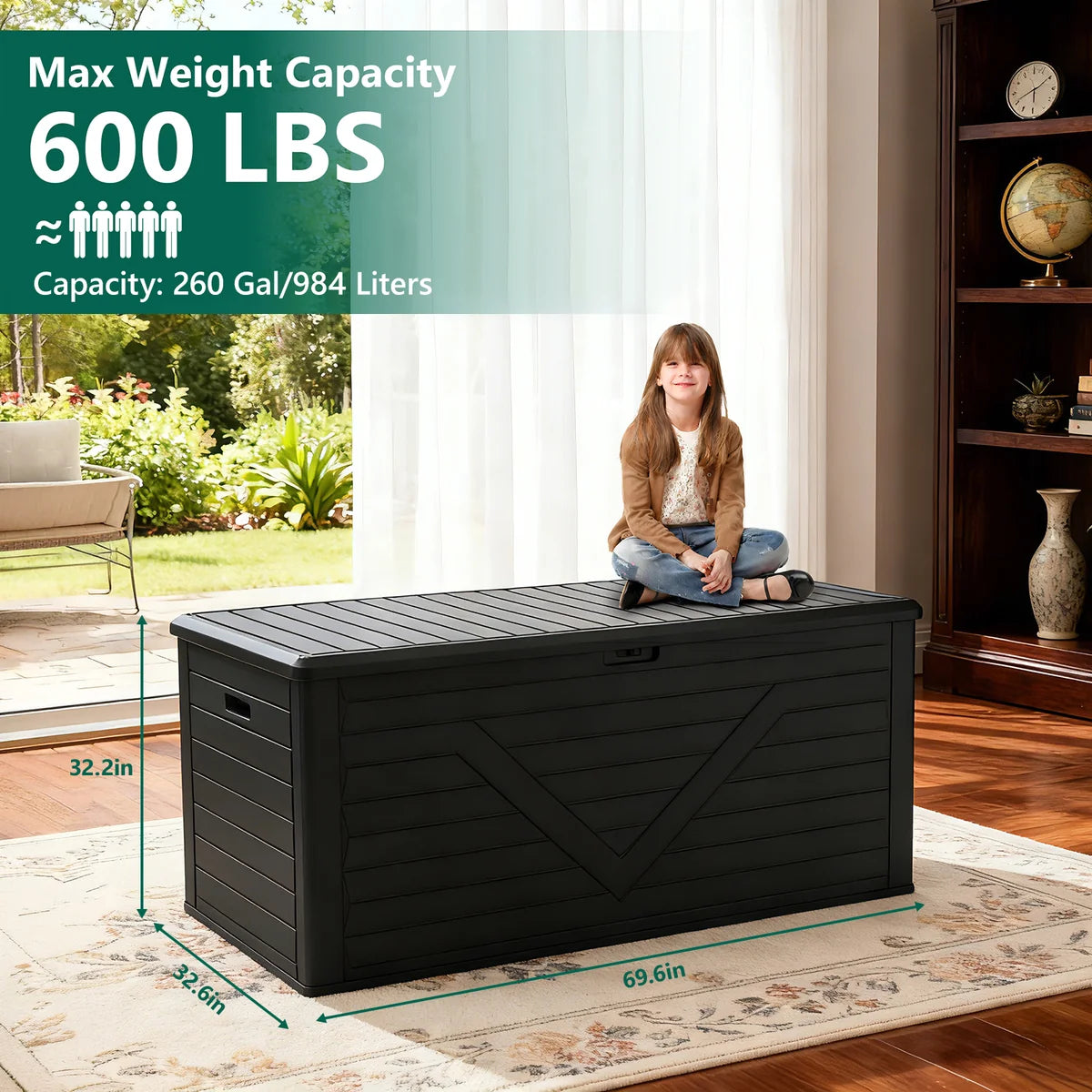 HaiNova 260 Gallon Outdoor Storage Box, Large Resin Deck Boxes Outdoor Waterproof, Deck Storage Box for Patio Furniture Outdoor Cushions, Throw Pillows, Garden Tools and Pool Floats, Black