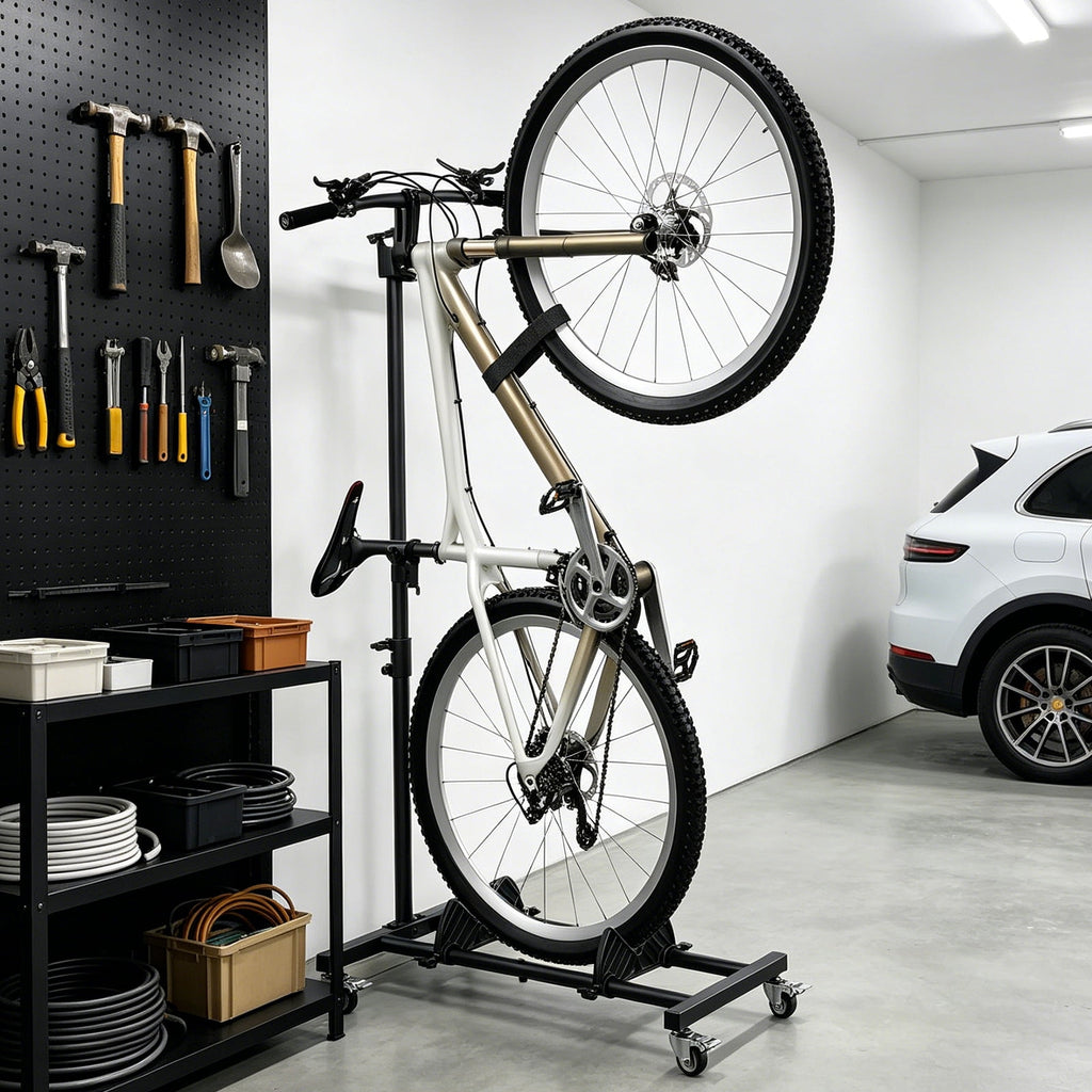 HaiNova Adjustable Height Vertical Bike Stand, Freestanding Bike Rack with Wheels for Garage & Apartment, Safe & Secure, for Wheels Sizes up to 29”