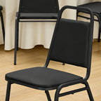 HaiNova Trapezoidal Back Vinyl Stacking Banquet Chair, Multipurpose Stacking Chair with Padded Seat and Back,for Weddings,dinners, Black