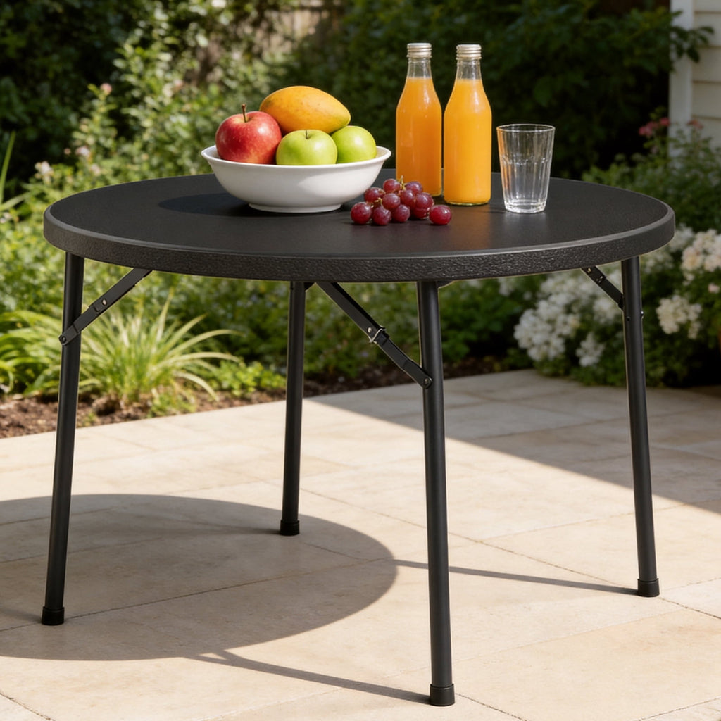 HaiNova 48in Round Folding Table, Portable Plastic Table for Indoor/Outdoor Events, Can Accommodate 4-6 People, Black