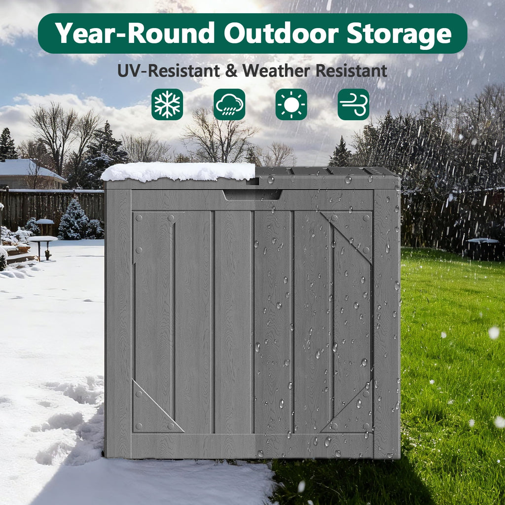WASUHE 30 Gallon Resin Deck Box, Waterproof & Outdoor Small Storage Box for Cushion Storage and Outdoor Delivery Storage, UV Resistant, Lockable, Gray, Gray