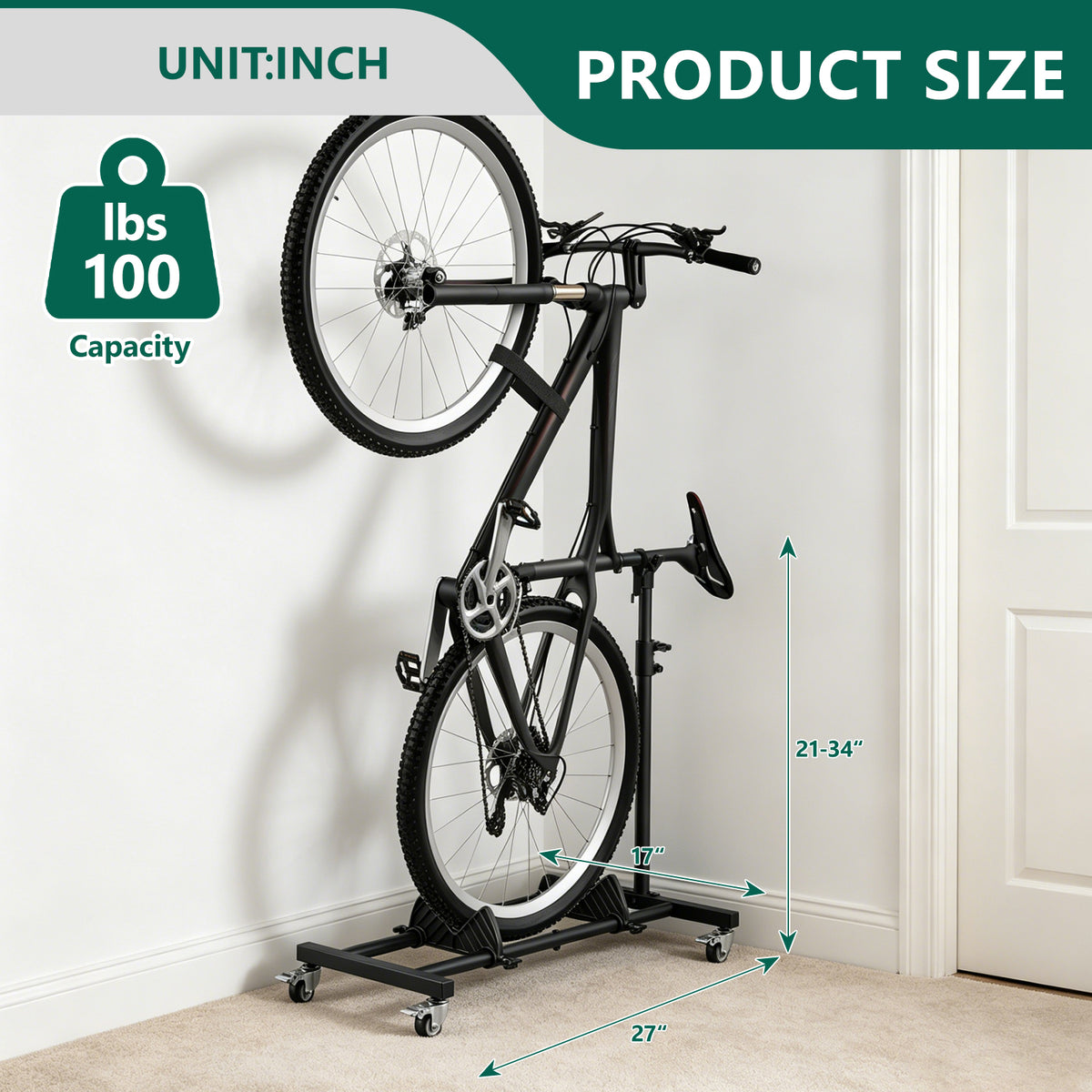 HaiNova Adjustable Height Vertical Bike Stand, Freestanding Bike Rack with Wheels for Garage & Apartment, Safe & Secure, for Wheels Sizes up to 29”