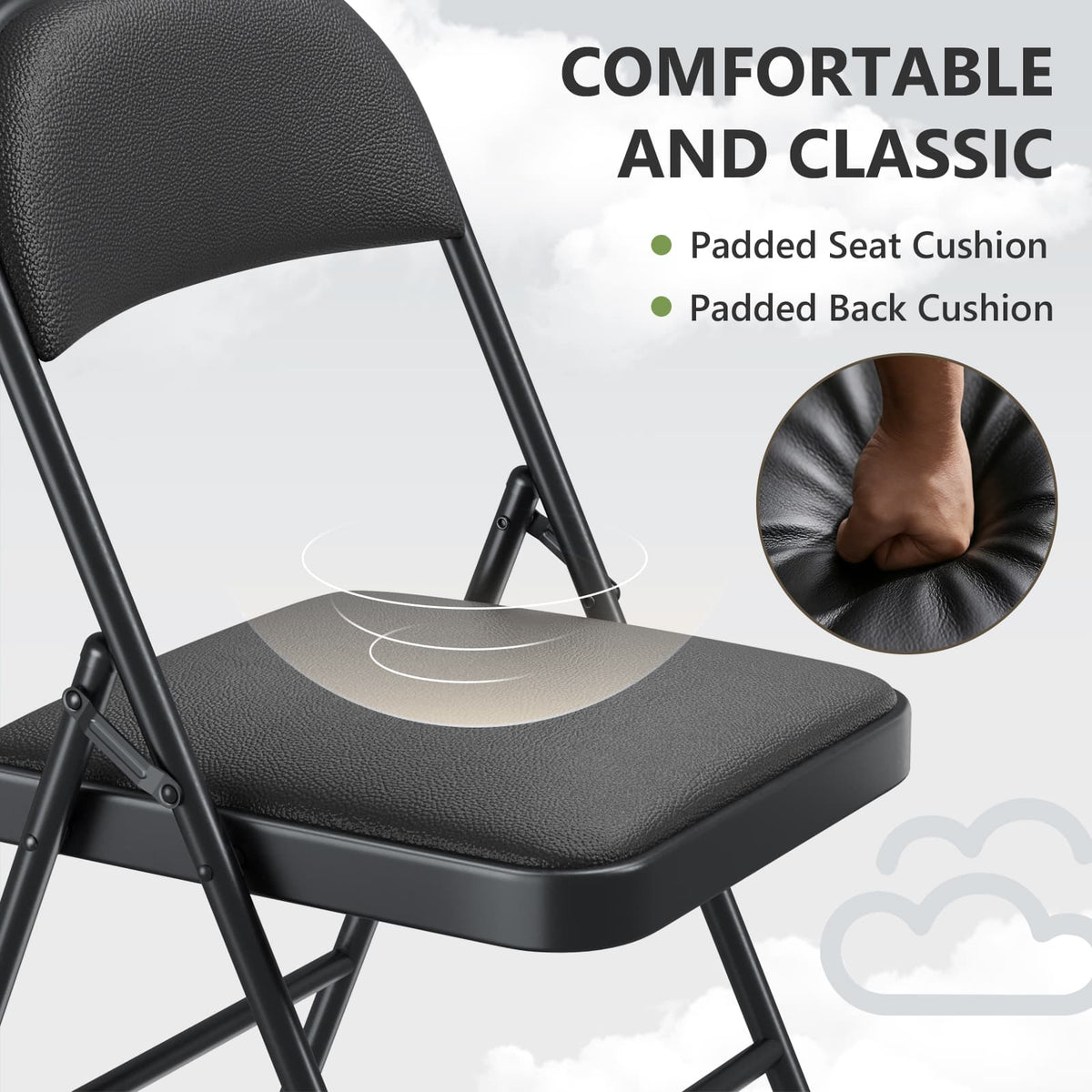 Folding Chair 4 Pack, Comfy PU Leather Padded Folding Chairs for Outside and Indoor, Heavy Duty Portable Foldable Metal Commercial Seat for Home Office, Dorm, Party, Backyard, Lawn, Patio