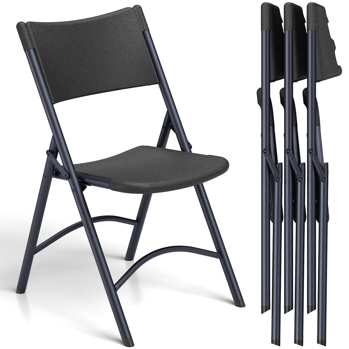 Folding Chairs 4 Pack, Outdoor Portable Foldable Chair with Steel Frame, 500lbs Capacity Heavy Duty Metal White Plastic Folding Chairs for Patio, Picnic, Kitchen, Dining